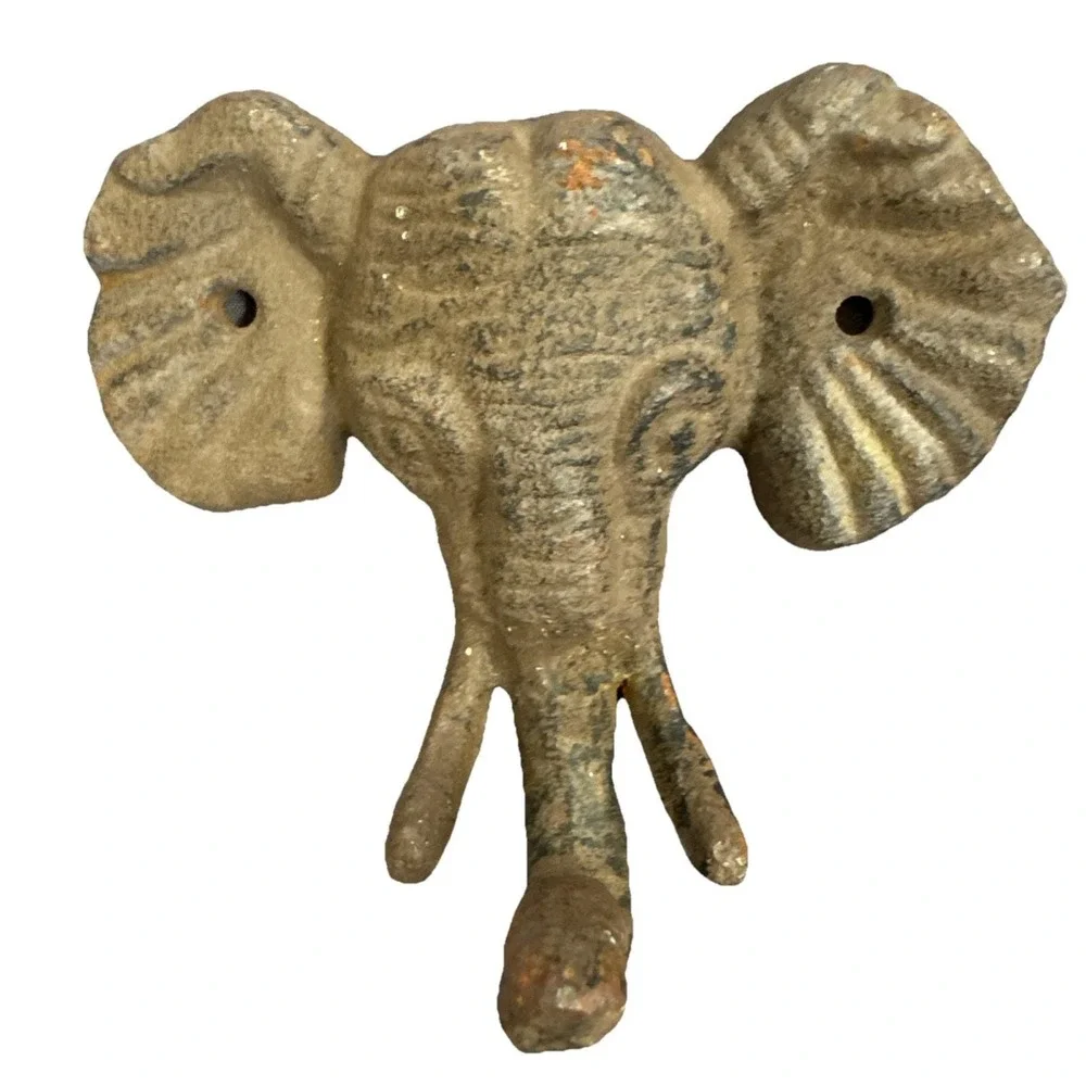 Elephant Head Coat Key Towel Hook Cast Iron Wall Bathroom Kitchen Rustic Decor